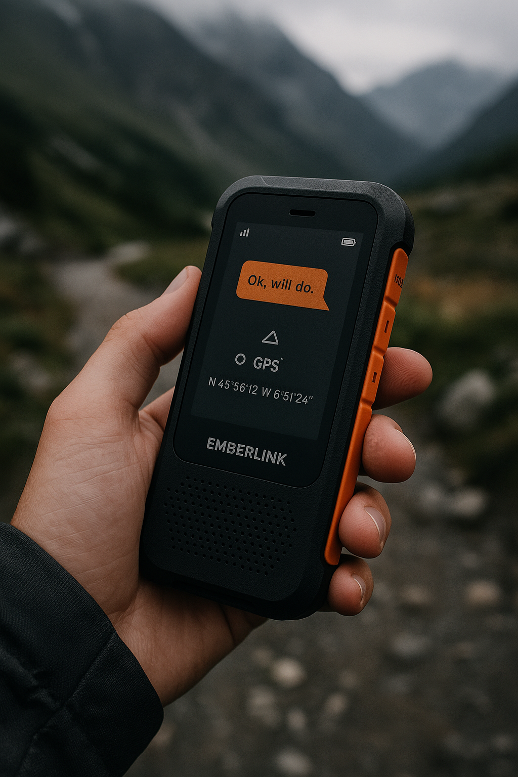 Hiker using Emberlink in remote location